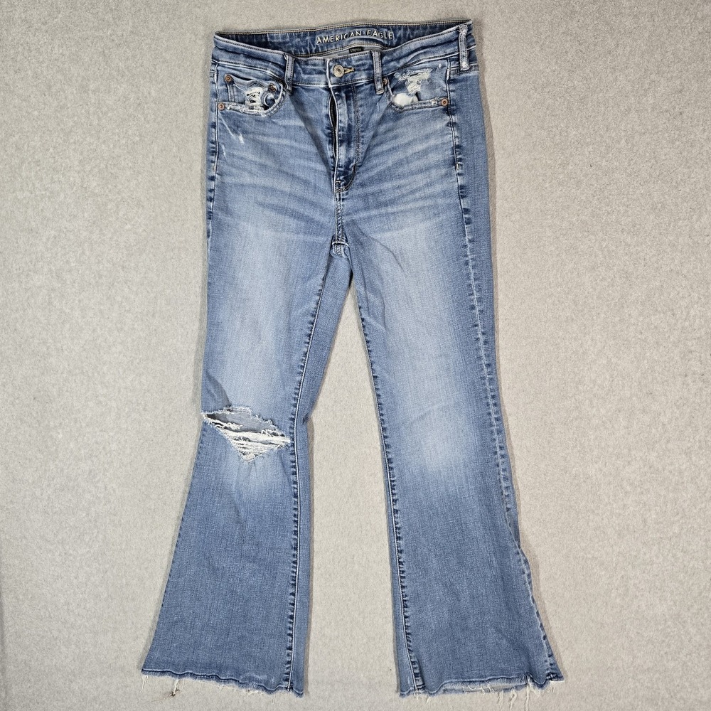 American Eagle Outfitters Women Jeans 6 Light Blue Flare Denim Super Hi-Rise